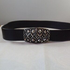 Italian Belt Buckle and Black Vegan Leather Belt